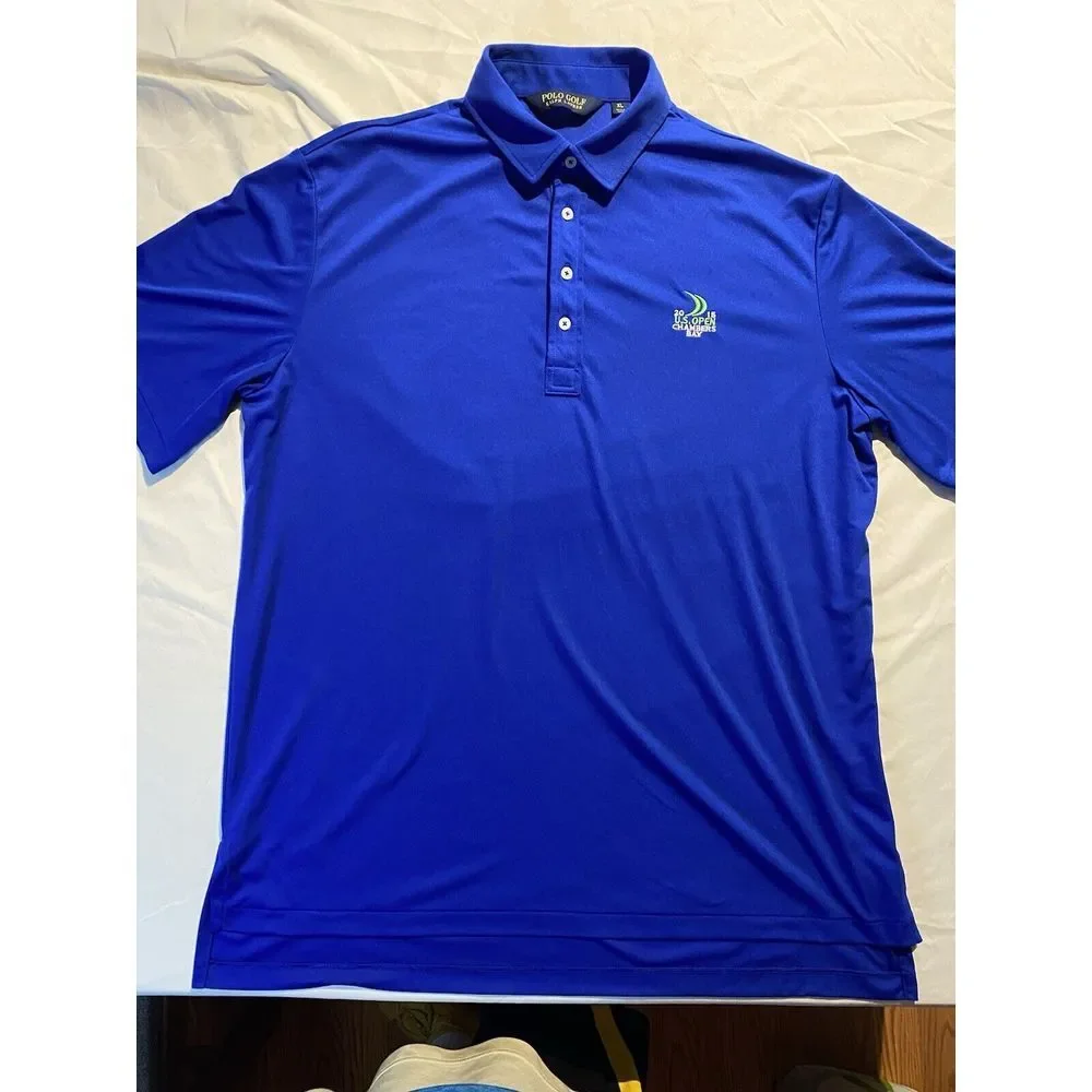 Ralph Lauren Polo Golf Shirt Mens XL Blue 2015 US Open‎ Chambers Bay Performance